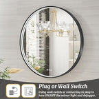 28 Inch Round LED Bathroom Mirror, Black Metal Framed Lighted Mirror for Bathroom, Wall Mouted LED Vanity Mirror with Lights, 3 Colors and Stepless Dimmable, Anti-Fog, Memory