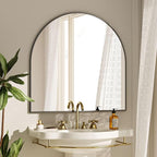 VooBang Wide Arched Wall Mirror, 31 x 32 inch Arch Bathroom Mirror, Wall Mounted Vanity Mirror with Arch Metal Frame, Modern Bathroom Vanity Mirror for Bedroom, Living Room, Hanging or Leaning, Black