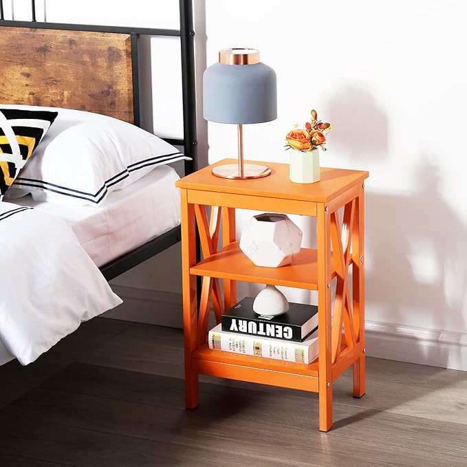 VECELO Modern Nightstands X-Design Side End Table Night Stand with Storage Shelf for Bedroom,Living Room,