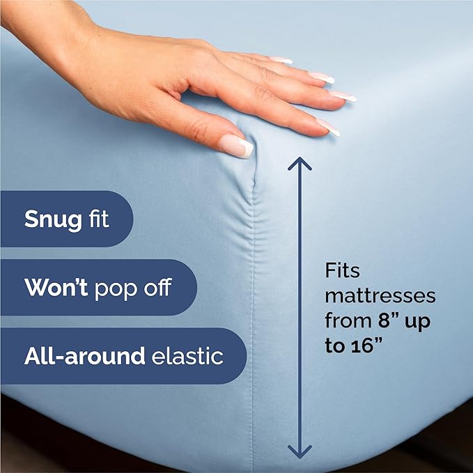 Split King Sheets Set 7 Piece - Includes 4 Pillowcases - Bed Sheets Split King - Soft Hotel Luxury Bedding - Cooling, Cozy & Breathable - 1 Flat & 2 Fitted & 4 Pillowcases w/ Deep Pockets - Baby Blue