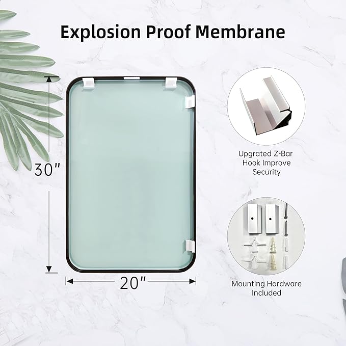 20"x30" Brushed Titanium Bathroom Mirror, Dark Grayish Brown Rounded Rectangle Wall Mirror with Metal Frame Hanging for Bathroom Entryway Vanity,Living Room,Bedroom,Vertical or Horizontal