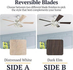 Prominence Home Glenmont, 52 Inch Farmhouse LED Ceiling Fan with Light, Pull Chain, Three Mounting Options, Dual Finish Blades, Reversible Motor - 50389-01 (Distressed White)
