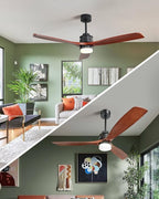 Sofucor Ceiling Fans With Lights, 60 Inch Solid Wood Ceiling Fan With Light and Remote, Indoor/Outdoor Ceiling Fans with Light, Reversible DC Motor, 3 Blade Modern Ceiling Fan Light for Bedroom Patio