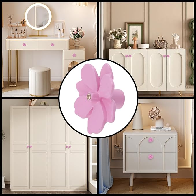 12PCS 1.57" x 0.83" Single Hole Dresser Knobs Ceramics Flower Shaped Pulls for Cupboard Drawer, with 2 Kinds of Screws