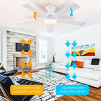 Ceiling Fans with Lights- 52" RGB Low Profile Indoor Ceiling Fan with Light and Remote/APP Control, Flush Mount, LED Dimmable DC Reversible Modern Ceiling Fan for Bedroom（White）