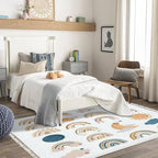 Boho Rug Hand Drawn Cute Rainbows Moon Sun Scandinavian Chic Area Rug Washable Hallway Runner Rug Meditation Mat Minimalist Home DecorLiving Room Bedroom Nursery Playroom Classroom, 4'x6