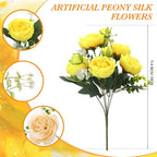 Geosar 16 Bundles Artificial Peonies Flowers Fake Silk Peony Bouquet Faux Peonies Flowers Bulk for Decoration Vase Floral Arrangements Wedding Party Table (Yellow,Champagne)