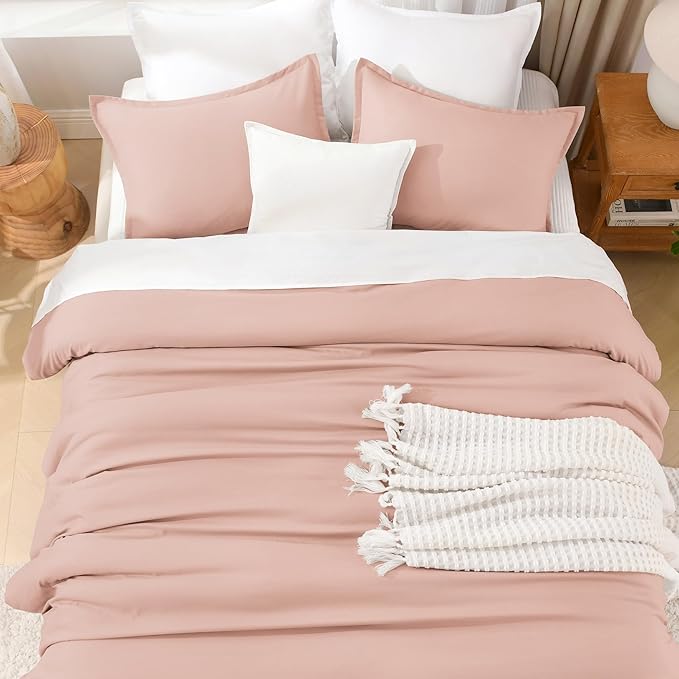 Litanika Comforters Blush Super King Plus Size, 3 Pieces Lightweight Solid Bedding Set & Collections, All Season Fluffy Bed Set (128x120In Comforter & 2 Pillowcases)