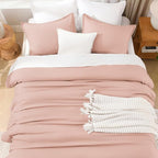 Litanika Comforters Blush Oversized Queen Size, 3 Pieces Lightweight Solid Bedding Set & Collections, All Season Fluffy Bed Set (98x98In Comforter & 2 Pillowcases)