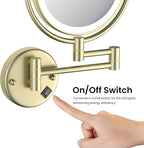 KIBI Circular Wall Mount Makeup Mirror with LED Lights, Dual-Sided 1x/5x Magnifying Mirror with Adjustable Arm, 360° Swivel, Solid Brass Construction for Durability and Style (Brushed Gold, KMM101)