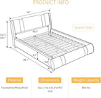 SHA CERLIN Queen Platform Bed Frame with Iron Pieces Decor and Adjustable Headboard/Deluxe Upholstered Modern Bed with Solid Wooden Slats Support/No Box Spring Needed, White