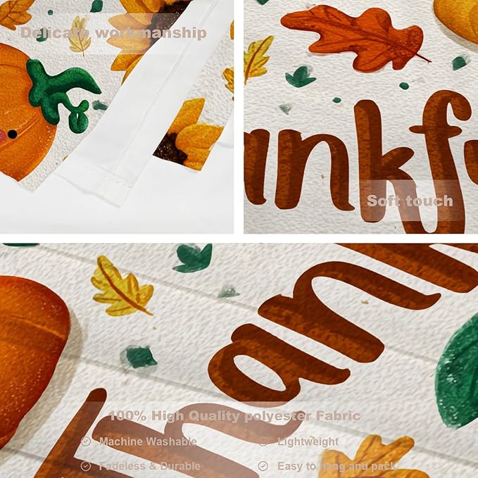 Batmerry Thankful Fall Pumpkins Tapestry, Happy Pumpkins Sunflowers Maple Leaves Wall Art Hanging Decoration Polyester Fiber White Ruffled Around for Dorm Room Bedroom Living Room, 39.1x59.1 inches