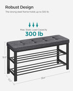 SONGMICS Shoe Bench, Storage Bench, Entryway Bench with Cushion, Shoe Shelf with Seat, Space-Saving, Modern Style, for Living Room, Bedroom, Hallway, Dark Gray and Ink Black ULBS579B33