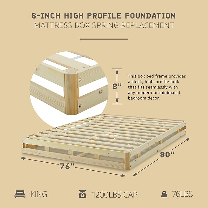 Hercules 8 Inch High Profile Foundation Mattress Box Spring Replacement, King