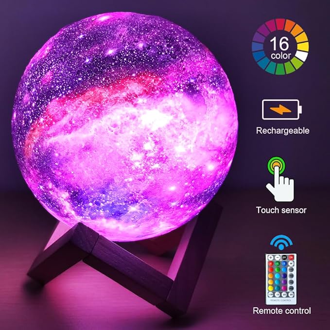 5.9 inch Moon Lamp Kids Night Light Galaxy Lamp Rechargeable Battery Touch & Remote Control 16 Colors LED Moon Light as Birthday Gifts for Boys/Girls/Kids