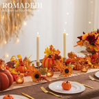 Romadedi Fall Candle Holder for Thanksgiving: Candlestick Holders Decor for Autumn Table Centerpiece Gold Party Decoration Indoor Kitchen Dining Fireplace Mantel Sunflower Maple Leaves Set of 4