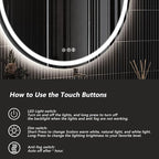 ROOMTEC 24 Inches LED Bathroom Mirror with Front and Backlit,Anti-Fog,3 Colors and Dimmable Light(ETL/UL Certification)