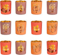 Hewory Thanksgiving Votive Candle Holders: Fall Glass Tea Light Candle Holder Set of 12, Thanksgiving Table Decorations Centerpieces for Dinner Table Fireplace Mantle Fall Decorations for Home Party