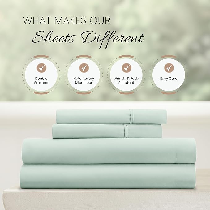 Linen Market Double-Brushed Microfiber Full Sheet Set 4 Piece – Oeko-TEX Certified Ultra Soft & Wrinkle-Free - 16" Deep Pocket Sheets - Easy Care Full Size - Mint