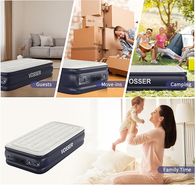 Twin XL Air Mattress with Built in Pump Raised,80" Long,Upgraded 18''Inflatable Mattress,Self Inflatable Blow Up Mattress in 2 Mins,Twin Size Air Mattress with Carry Bag for Home,Camping