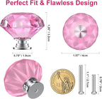 POZEAN Crystal Cabinet Knobs 12Pack, 1.57inch Dresser Knobs for Cabinet, Drawer with Two Different Sizes Screws, Diamond Glass Pulls Handles (40mm, 12Pack, Pink-Silver)