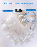 Blingstar Star Curtain Lights 138 LED 12 Star Multicolor Christmas Lights 8.2 Ft Connectable Window Lights with Remote Plug in Curtain String Lights for Christmas Ramadan Bedroom Indoor Outdoor Decor