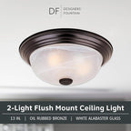 Designers Fountain 13 inch, Modern 2-Light Flush Mount Ceiling Light Fixture, Alabaster Glass Shade, for Bedroom, Hallway, Indoor Room Lighting, Durable Steel, Easy Install, Bronze, 1257M-ORB-AL