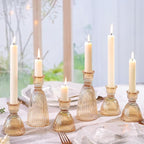 LAMORGIFT Gold Candlestick Holders Set of 6-4pcs 3.5"& 2pcs 6" Assorted Taper Candle Holder Centerpieces for Wedding, Ribbed Glass Candle Holders Bulk for Party Table Decor, Modern Home Decor