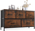 Sweetcrispy Dresser for Bedroom with 5 Storage Drawers, Fabric Storage Tower Organizer, Chest of Drawers with Metal Frame Wooden Top for Closet, Living Room, Entryway, Rust Brown