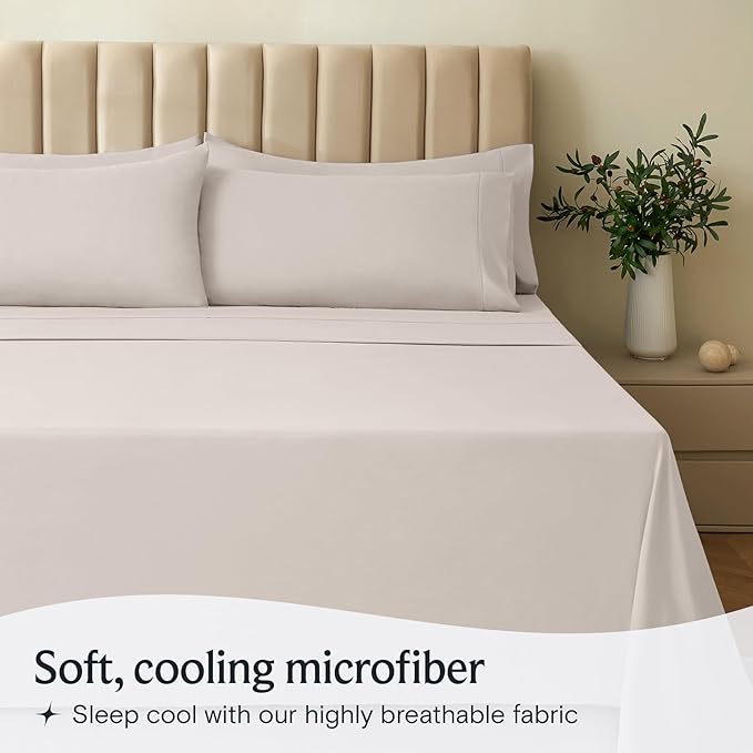 LuxClub 4 PC Sheet Set Bed Sheets Deep Pockets 16" Eco Friendly Wrinkle Free Cooling Machine Washable Hotel Bedding Silky Soft - Linen Queen