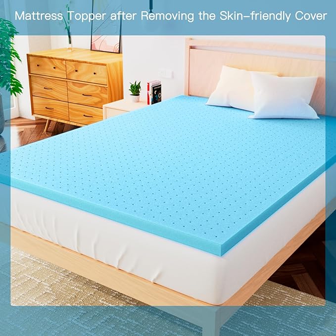 Airensky 3 Inch Memory Foam Mattress Topper, Cooling Gel Infused High Density Cal King (72"x84") Topper with Removable Washable Cover, Bed Topper for Pressure Relief Back Pain, CertiPUR-US Certified