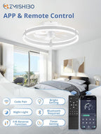 ZMISHIBO Ceiling Fans with Lights and Remote, 19.7'' Low Profile Ceiling Fan, 3000-6000K Dimmable Modern Flush Mount LED Fan Light, 6 Wind Speeds, White Fandelier Ceiling Fans for Bedroom