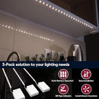 Battery Powered LED Strip Lights, 3 Pack 40 Inch Battery Operated LED Strip Lights for Shelves and Under Cabinet Indoor Use, Cordless LED Light Strips Warm White 2700K