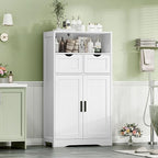 Iwell Bathroom Cabinet with Doors and Drawers, Freestanding Bathroom Storage Cabinet, Adjustable Shelves, for Living Room, Kitchen, Home Office, White