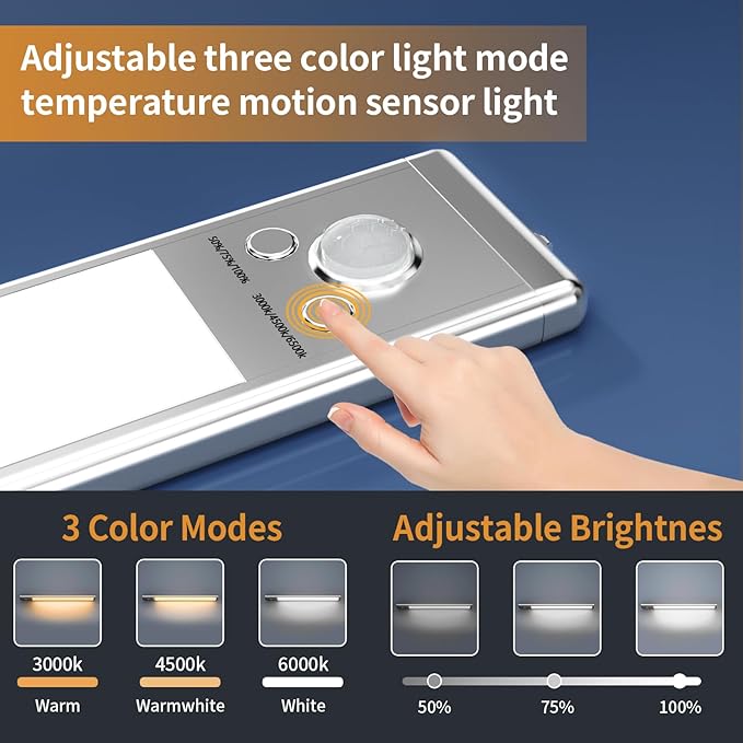 Under Cabinet Lights,76 LED Operated Motion Sensor Light Indoor,1500mAh USB Rechargeable Closet Lights, 4 Pack Magnetic Dimmable Closet Lights，Wireless Under Counter Lights for Kitchen, Stairs