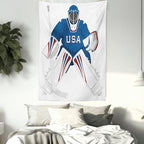 Ambesonne Sports Tapestry, USA Hockey Goalie Protection Jersey Sport Wear Activity Hobby Illustration, Wall Hanging for Bedroom Living Room Dorm Decor, 40" X 60", Burgundy White