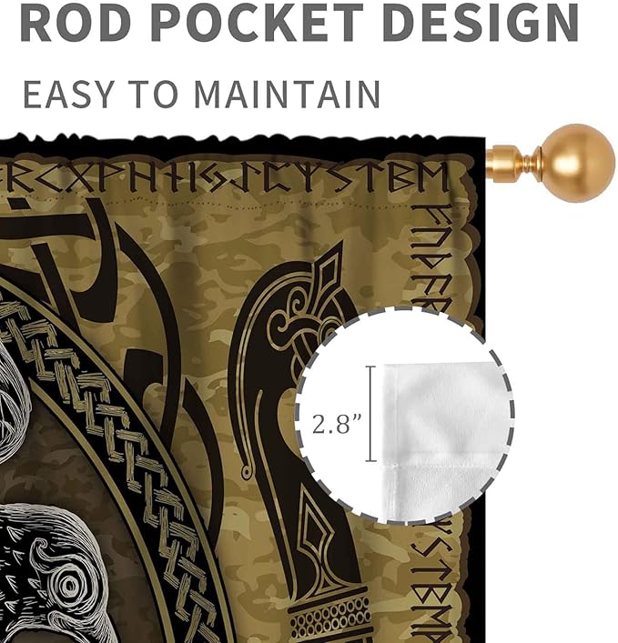 Norse Viking Curtains, Nordic Warriors Sword Celtic Rune Scandinavian Aesthetic Nation Valknut Mythology Window Drapery for Bedroom Living Room Bathroom 2 Panels, 42"x54" Inch