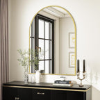 VooBang Arched Wall Mirror, 30 x 38 inch Arch Bathroom Mirror, Wall Mounted Vanity Mirror with Arch Metal Frame, Modern Bathroom Vanity Mirror for Bedroom, Living Room, Hanging or Leaning, Gold