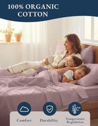 LANE LINEN 100% Organic Cotton King Size Bed Sheets, Sustainably Produced Okeo Tex Certified Cotton Sheets King, Luxury Hotel Percale Soft & Comfy Comes in Variety of Colors -Lilac