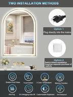 Gold Arch Mirror with Lights, 24x36 Inch Led Mirror for Bathroom, Wall-Mounted Mirror with Anti-Fog, Memory Function, 3 Color Temperature, Dimmable Led Bathroom Mirror