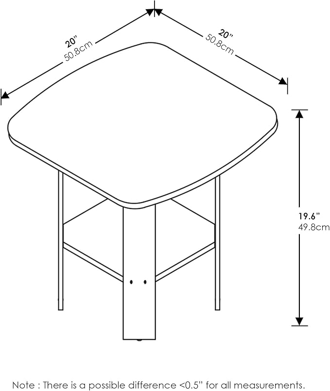 Furinno SIMPLE DESIGN Side Table, 2-Tier End Table, Open Shelves Night Stand, Bedside Table, for Living Room, Bedroom, Dark Walnut