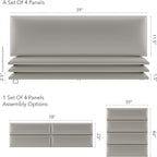 Vänt Upholstered Wall Panels - King/Cal King Size Wall Mounted Headboards - Metallic Neutral Champagne - Twin/King - Set of 4 Panels (Each Individual Panel 39"x11.5")
