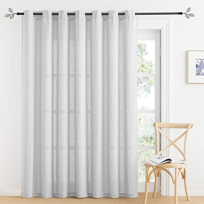 RYB HOME Linen Blended Curtains 100 inch Width, Privacy Drapes Boho Style Wrinkle Resistance Fabric for Nursery Kitchen Large Windows Country Rustic Decor, Dove Grey, W 100 x L 90, 1 Pc