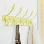 Dseap Coat Rack Wall Mounted - 5 Tri Hooks, Heavy Duty, Stainless Steel, Metal Coat Hook Rail for Coat Hat Towel Purse Robes Mudroom Bathroom Entryway, Yellow