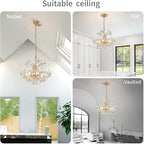 WUZUPS Crystal Chandelier Pendant Flushmount Ceiling Light Modern Lighting Fixture for Bedroom Hallway Bar Kitchen Bathroom, H 15.7" x W 17.7", Gold, E12 Base