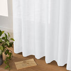 White Sheer Linen Pinch Pleated Sliding Door Curtains, 2x50 Inches Width, Cotton Look Light Filtering Drapes 102 Inches Long, Soft Textured Farmhouse Floor to Ceiling Window Curtain Panels