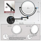 Hard Wired Make up Mirror Magnifying Lighted Black Wall Mounted, 8" 1X/5X Double-Sided 360 Swivel Extendable Arm Bathroom Makeup Mirror Wall Mount, Touch Dimmable, Matt Black