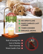 Flower Candle Warmer Lamp with Timer Dimmable, Adjustable Height Gifts for Women Mom Birthday Christmas House Warming Gifts New Home Bedroom Decor, Lotus Candle Warmer Light for Jar Candle Pink Green