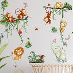 Jungle Animal Wall Stickers Forest Safari Wall Decals Kid Room Nursery Baby Bedroom Décor (Green Vine Monkey Elephant Butterfly)
