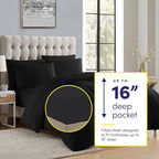 Full Size Comforter Set with Sheets - 7-Piece Bedding Collection - 1 Comforter, 1 Fitted Sheet, 1 Flat, 4 Pillowcases - Deep Pocket - Soft & Breathable Premium Quality - Ideal for All Seasons, Black